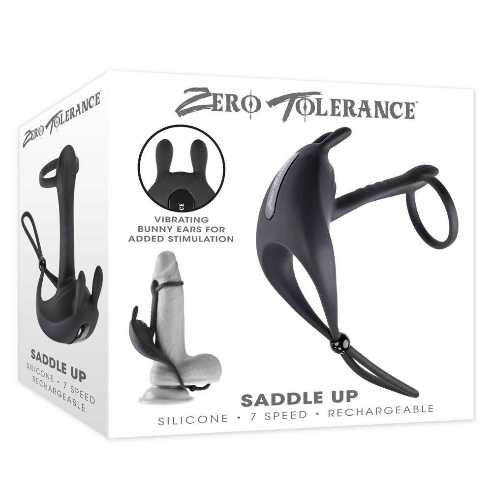 Zero Tolerance SADDLE UP USB Rechargeable Vibrating Cock & Ball Rings Black Zero Tolerance Main image