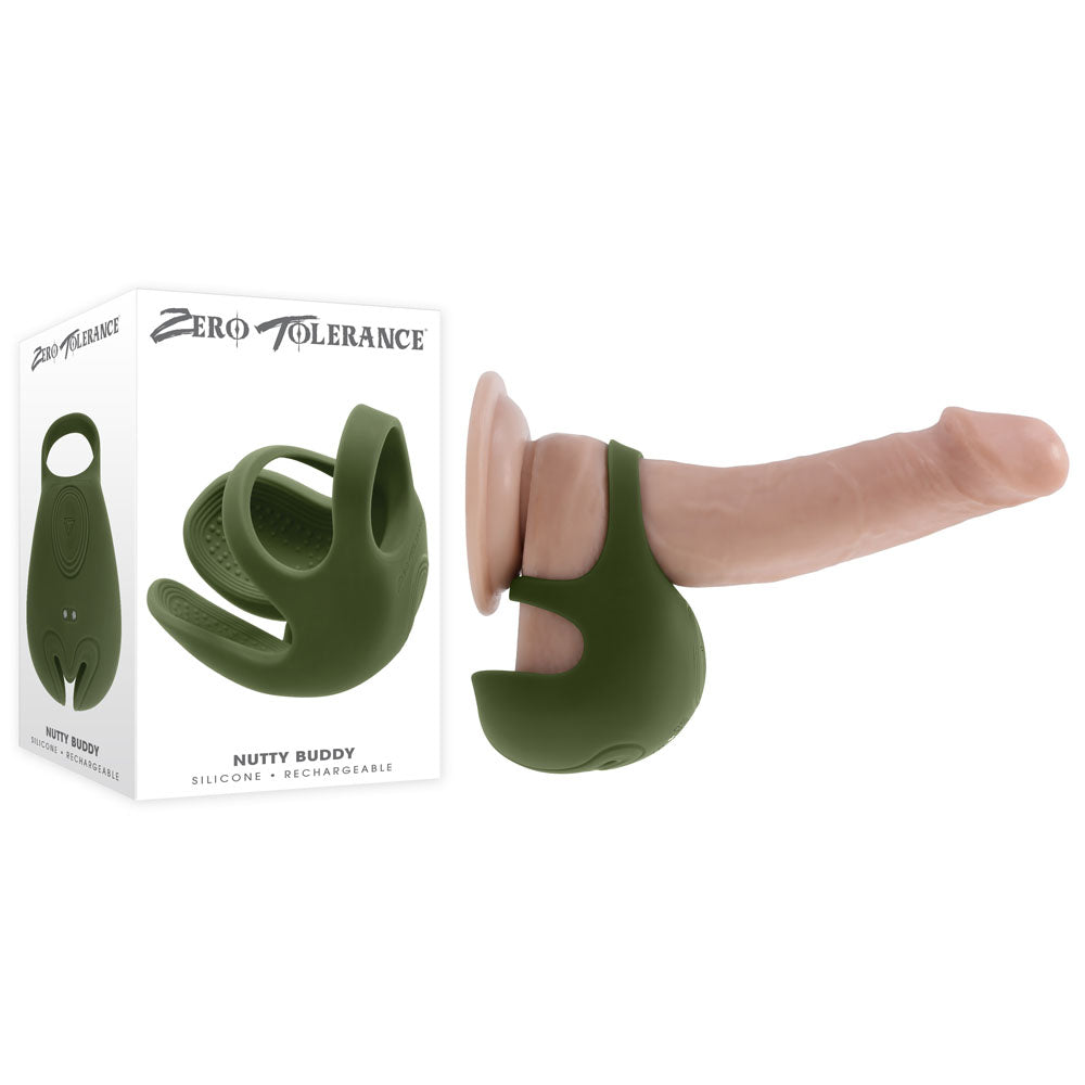 Zero Tolerance NUTTY BUDDY USB Rechargeable Vibrating Cock & Balls Ring Olive Green Zero Tolerance