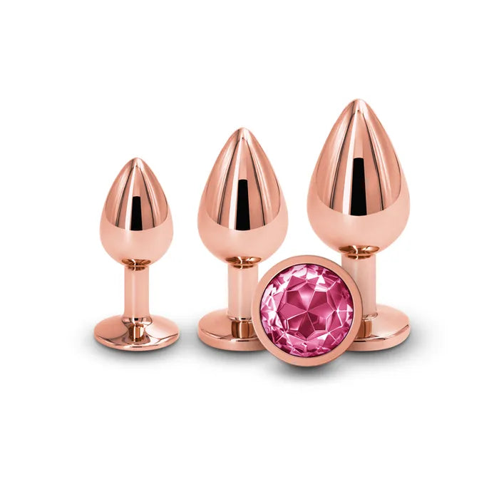 NS Novelties Rear Assets Trainer Kit Metallic Butt Plugs With Pink Gems Set Of 3 Sizes NS Novelties