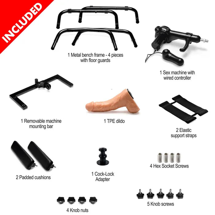 XR Brands LoveBotz Bangin Sex Bench With Mains Powered Sex Machine Black XR Brands