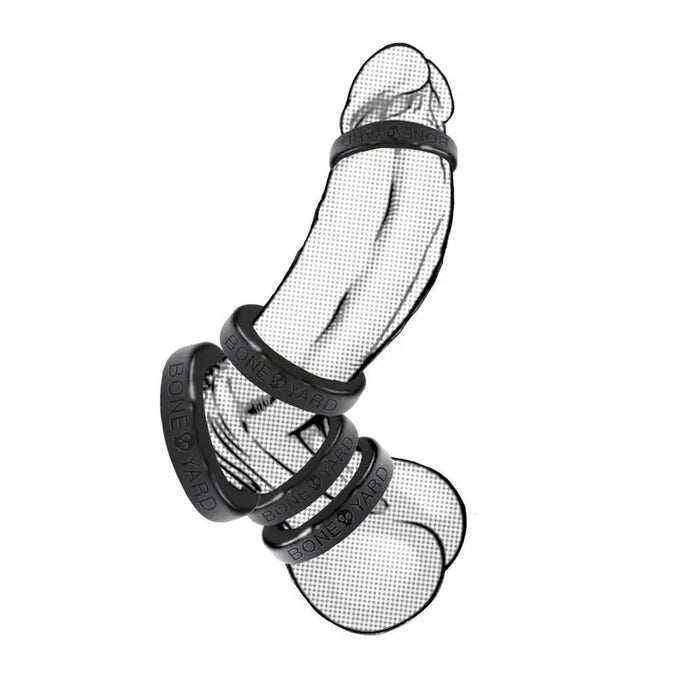 C1 Releasing Boneyard Silicone Cock Rings Set Of 5 Sizes Black C1 Releasing