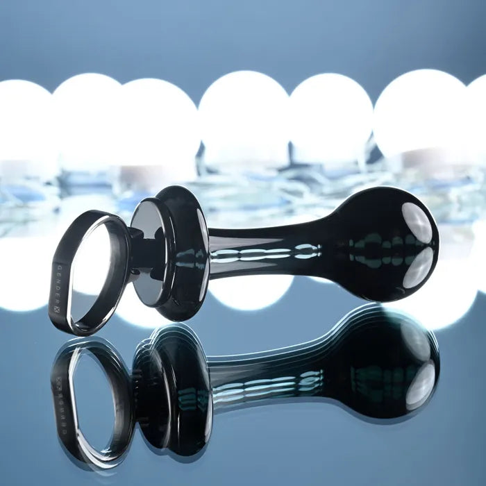 Gender X BLOW POP Glass Plug With Ring Pull 12.8cm Black Gender X