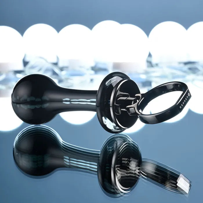Gender X BLOW POP Glass Plug With Ring Pull 12.8cm Black Gender X