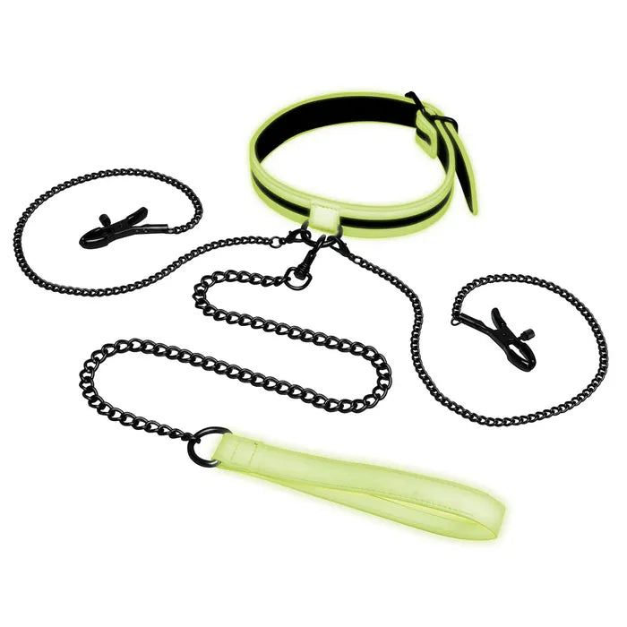 WhipSmart Glow In The Dark Collar With Nipple Clips & Leash Glow in Dark Restraint Secondary image