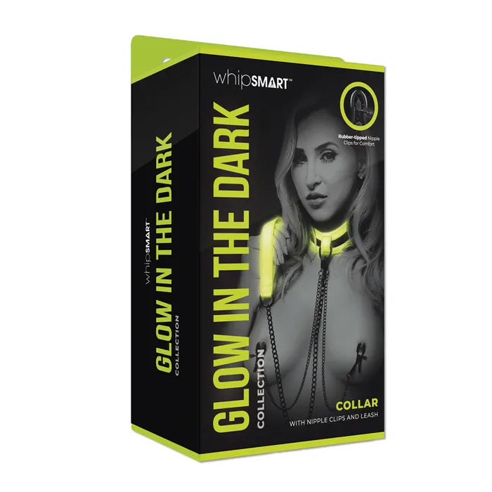 WhipSmart Glow In The Dark Collar With Nipple Clips & Leash Glow in Dark Restraint WhipSmart