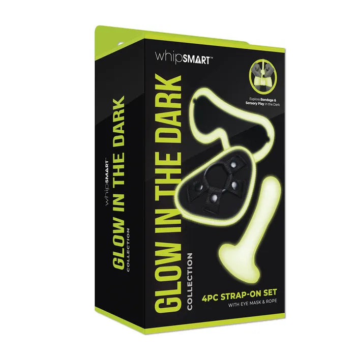 WhipSmart Glow In The Dark 4pc Strap-On Set Strap-On with Eye Mask & Rope 15.2cm Glow in Dark WhipSmart