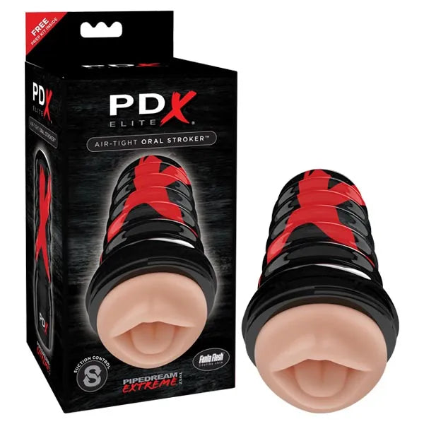 Pipedream PDX Elite Air Tight Oral Stroker Mouth Stroker Black / Flesh Pipedream