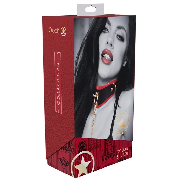 OUCH! Milan Collection Collar with Leash Restraint Black / Red Shots Toys