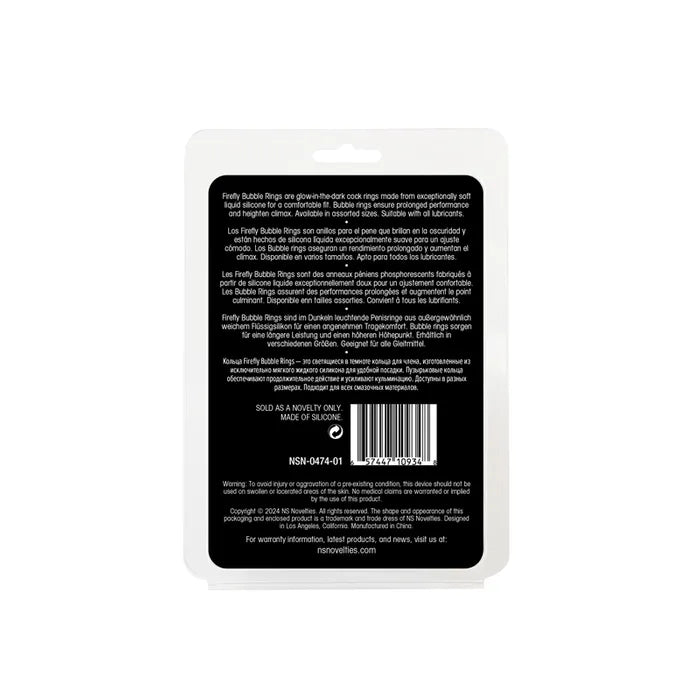 NS Novelties Firefly Bubble Rings Glow in Dark Cock Rings Set of 3 Sizes White NS Novelties