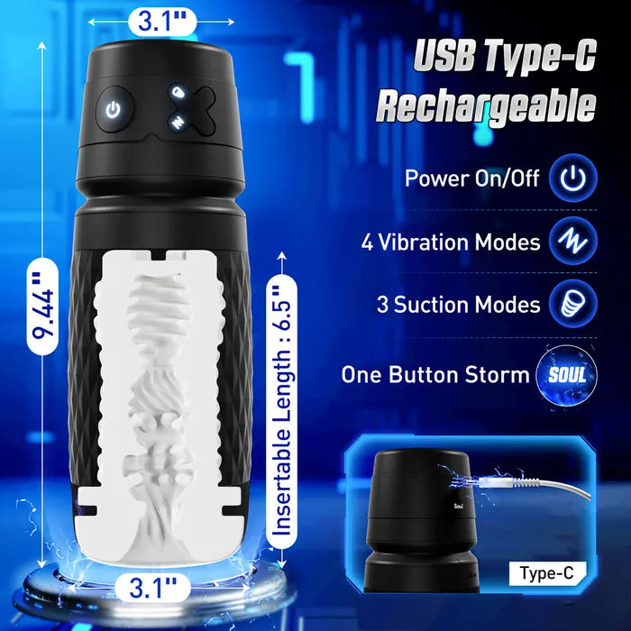 CyberSkin The Warrior USB Rechargeable Sucking & Vibrating Auto Masturbator Black CyberSkin