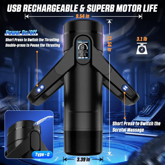 CyberSkin The Wing USB Rechargeable Thrusting & Massaging Auto Masturbator With Heater Black CyberSkin