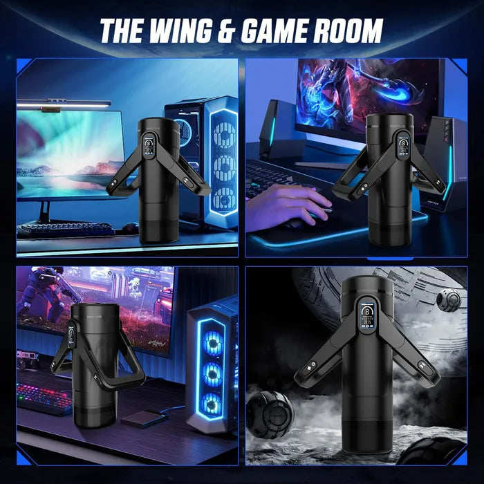 CyberSkin The Wing USB Rechargeable Thrusting & Massaging Auto Masturbator With Heater Black CyberSkin