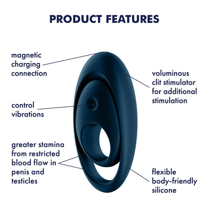 Satisfyer Glorious Duo USB Rechargeable Cock & Balls Ring Dark Blue Satisfyer