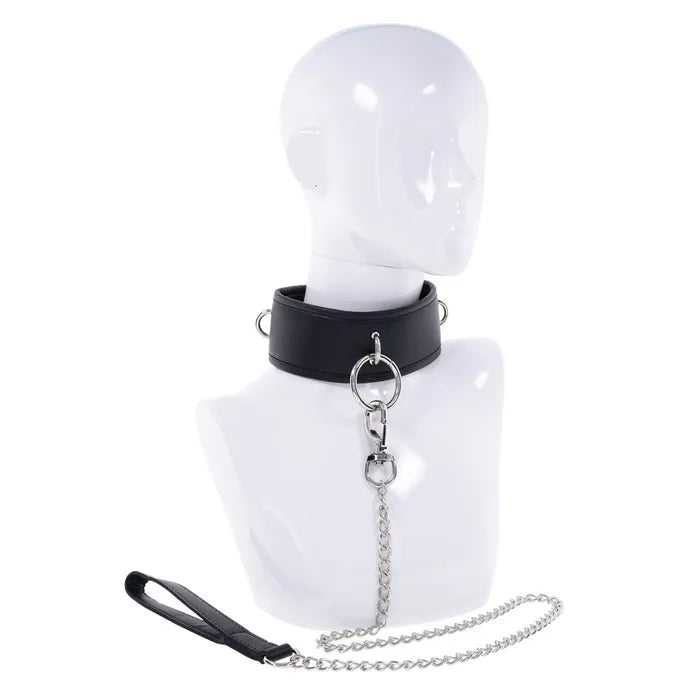 EDGE Collar & Leash Neck Restraint With Heavy Duty Metal Leash Black Sportsheets