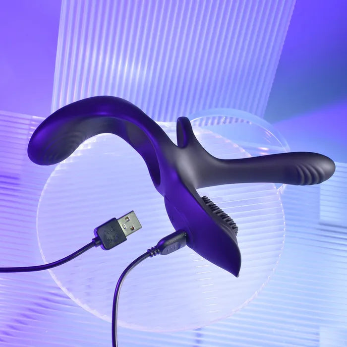 Playboy Pleasure The 3 Way USB Rechargeable Vibrating Cock Ring With Wireless Remote Black Playboy Pleasure