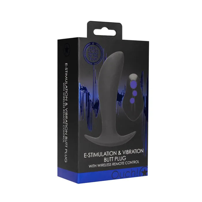 Shots Toys OUCH! E Stim & USB Rechargeable Vibrating Butt Plug With Wireless Remote 12.3cm Black Shots Toys