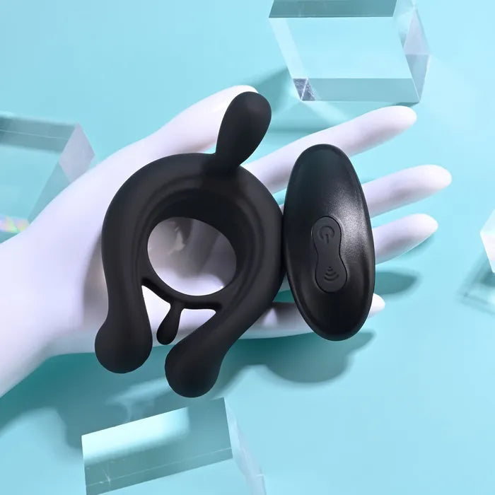 Playboy Pleasure TRIPLE PLAY USB Rechargeable Cock Ring With Wireless Remote Black Playboy Pleasure