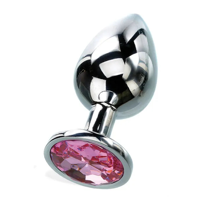 Adam & Eve Silver Medium Metal Butt Plug With Pink Gem 8.2cm Adam & Eve Main image