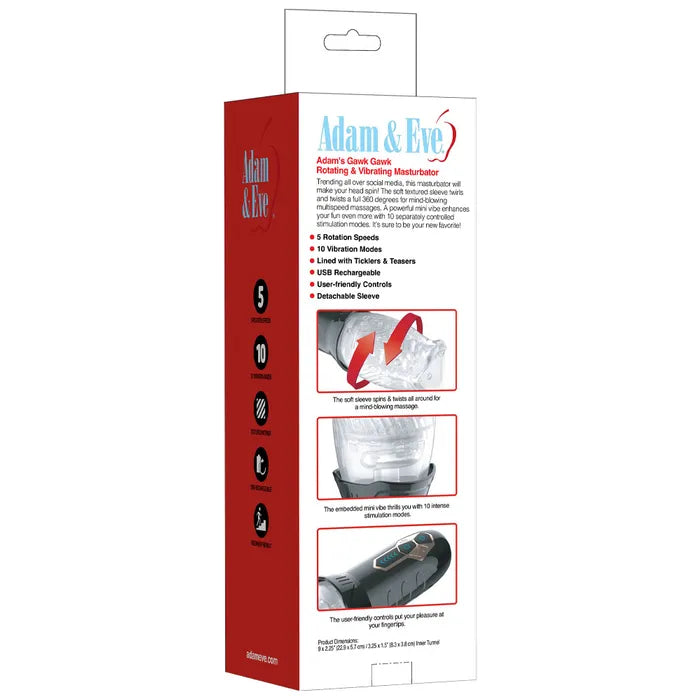 Adam & Eve Adam's Gawk Gawk USB Rechargeable Rotating Masturbator Clear Adam & Eve