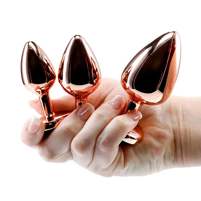 Adam & Eve ROSE GOLD HEART GEM ANAL TRAINING SET Metal Anal Plugs With Pink Gem Bases Set Of 3 Sizes Adam & Eve