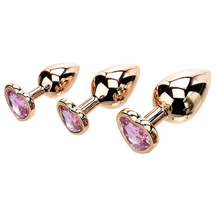 Adam & Eve ROSE GOLD HEART GEM ANAL TRAINING SET Metal Anal Plugs With Pink Gem Bases Set Of 3 Sizes Adam & Eve