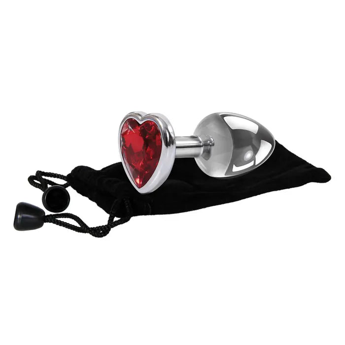 Adam & Eve Medium Metallic 8.25 cm Butt Plug with Red Heart Gem Base 8.25cm Adam & Eve