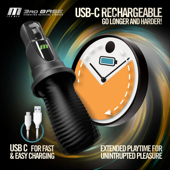 Blush Novelties M For Men 3rd Base USB Rechargeable Vibrating & Rotating Auto Stroker Blush Novelties