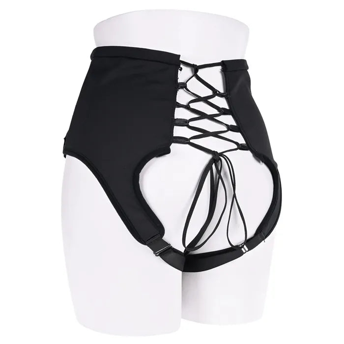 SPORTSHEETS High Waisted Corset Strap On Adjustable Strap On Harness (No Probe Included) Black Sportsheets