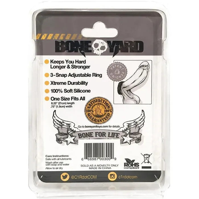 C1 Releasing Boneyard Silicone Cock Strap 3Snap Adjustable Cock Ring Black C1 Releasing