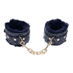 Sportsheets Sex & Mischief Cougar Fur Handcuffs Furry Restraints Navy Blue / Gold Sportsheets
