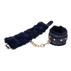 Sportsheets Sex & Mischief Cougar Fur Handcuffs Furry Restraints Navy Blue / Gold Sportsheets