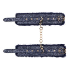 Sportsheets Sex & Mischief Cougar Fur Handcuffs Furry Restraints Navy Blue / Gold Sportsheets