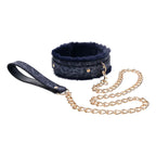 Sportsheets Sex & Mischief Cougar Fur Collar & Leash Furry Restraint Navy Blue / Gold Sportsheets