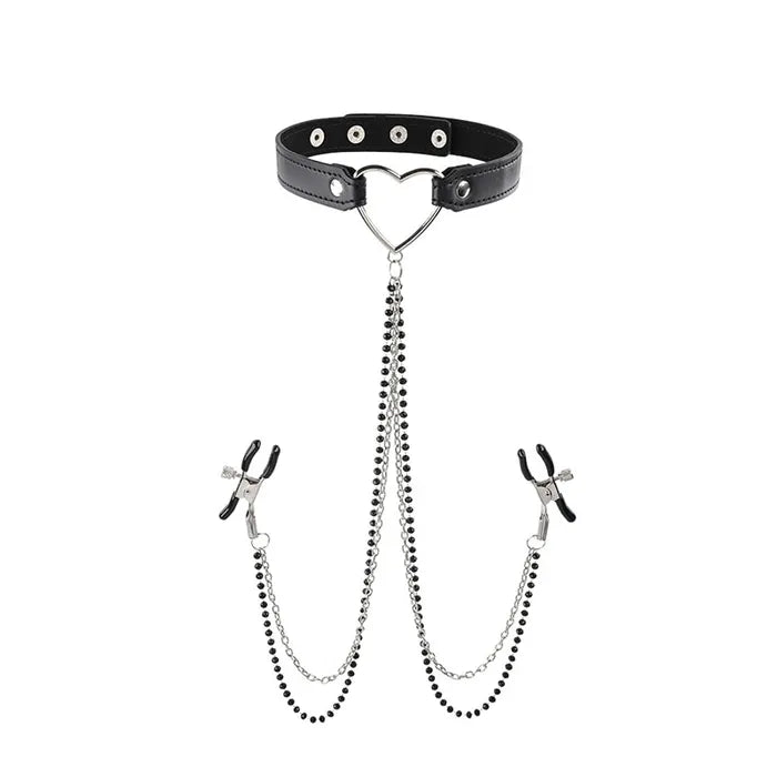 Sportsheets Sex & Mischief Amor Collar With Nipple Clamps Metal Restraints Sportsheets Main image