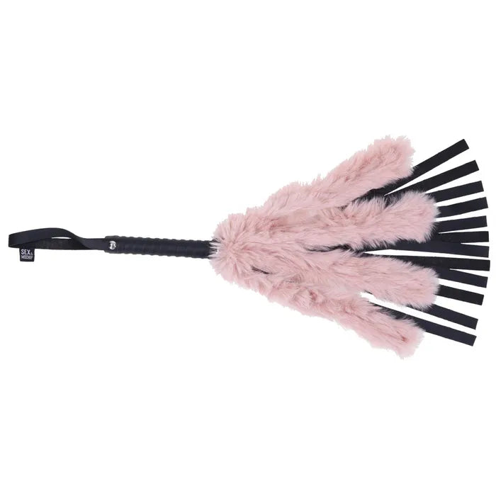 Sportsheets Sex & Mischief Brat Faux Fur Flogger Black Whip With Pink Faux Feather 50cm Sportsheets