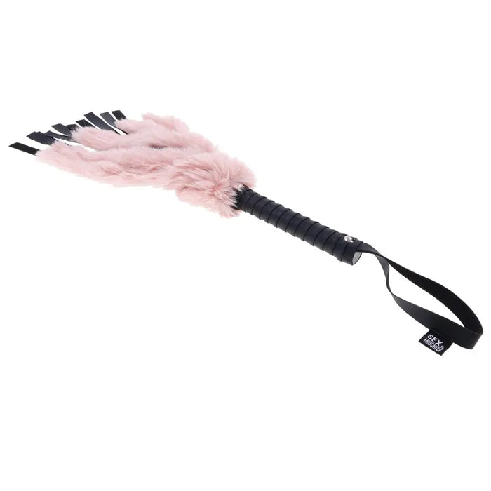 Sportsheets Sex & Mischief Brat Faux Fur Flogger Black Whip With Pink Faux Feather 50cm Sportsheets