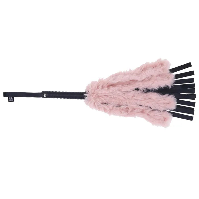 Sportsheets Sex & Mischief Brat Faux Fur Flogger Black Whip With Pink Faux Feather 50cm Sportsheets