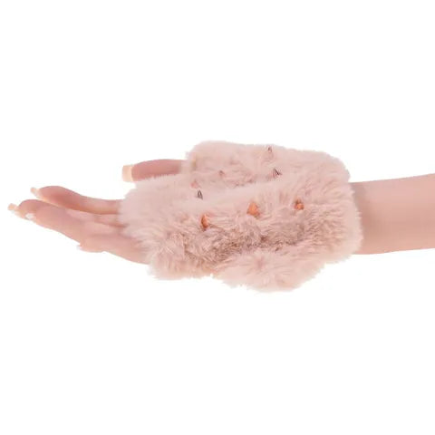 Sex & Mischief Peaches N CreaMe Spiked Sensory Furry Glove With Metal Spikes Peach Sportsheets