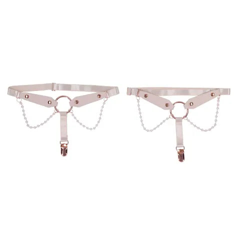 Sex & Mischief Peaches N CreaMe Pearl Garters With Pearls Set Of 2 Peach / Rose Goldd Sportsheets