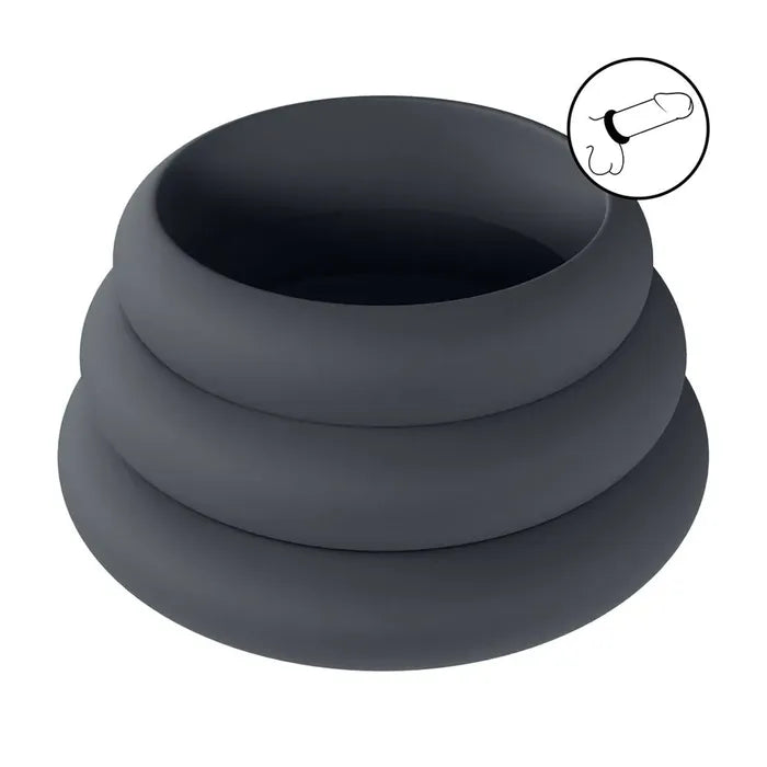 Shots Toys LEVELZ Wide O Silicone Cock Ring S / M / L Set Of 3 Sizes Black Shots Toys