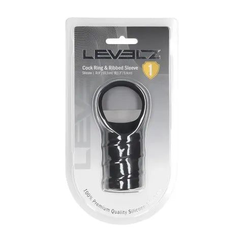 Shots Toys LEVELZ Silicone Cock Ring & Ribbed Sleeve Black Secondary image