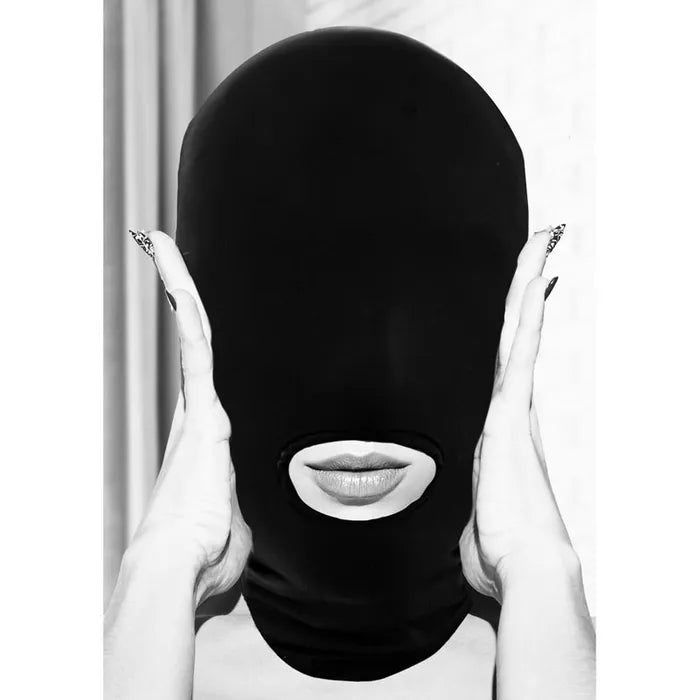 Shots Toys OUCH! Black & White Submission Mask Black Hood Mask Secondary image