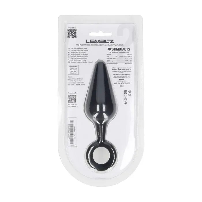 LEVELZ Silicone Anal Plug With Loop Large Black Shots Toys