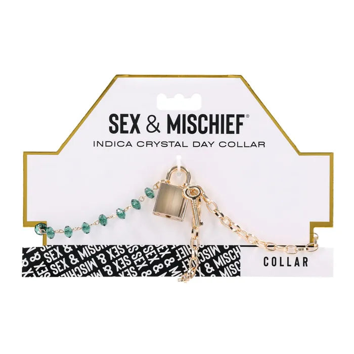 Sportsheets Sex & Mischief Indica Crystal Day Lockable Collar Gold / Emerald Sportsheets