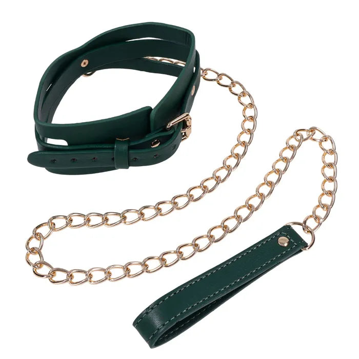 Sportsheets Sex & Mischief Indica Cutout Collar & Leash Restraint Green / Gold Sportsheets