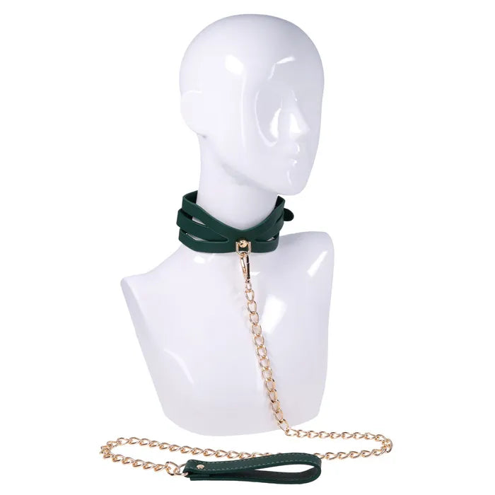 Sportsheets Sex & Mischief Indica Cutout Collar & Leash Restraint Green / Gold Sportsheets