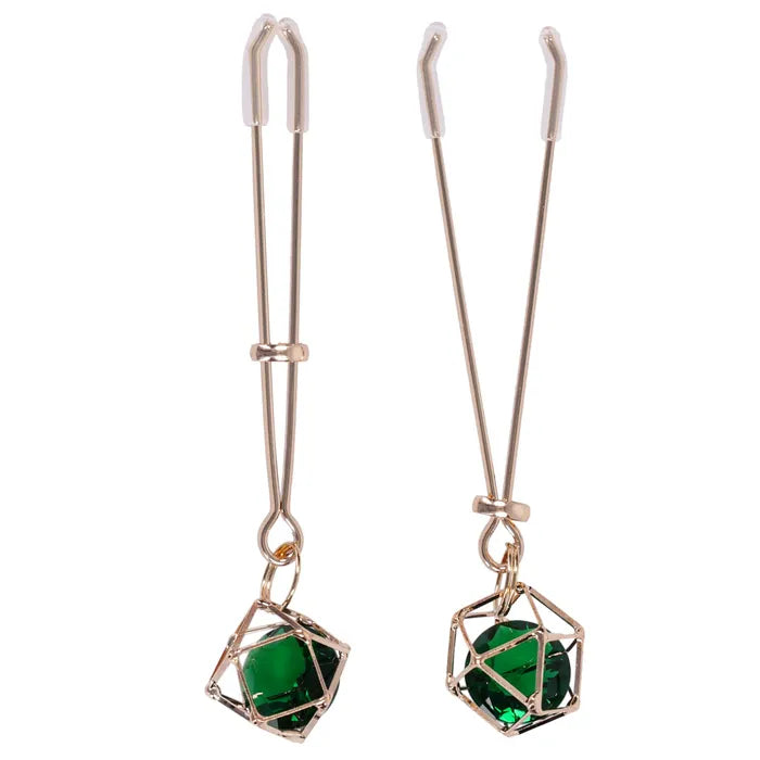 Sportsheets Sex & Mischief Indica Crystal Nipple Clips With Emerald Gems Sportsheets Main image