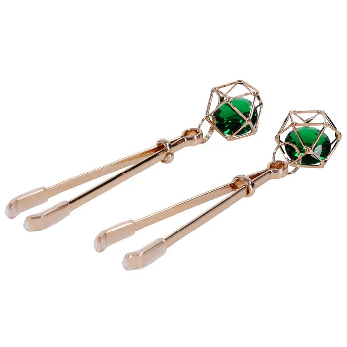 Sportsheets Sex & Mischief Indica Crystal Nipple Clips With Emerald Gems Secondary image