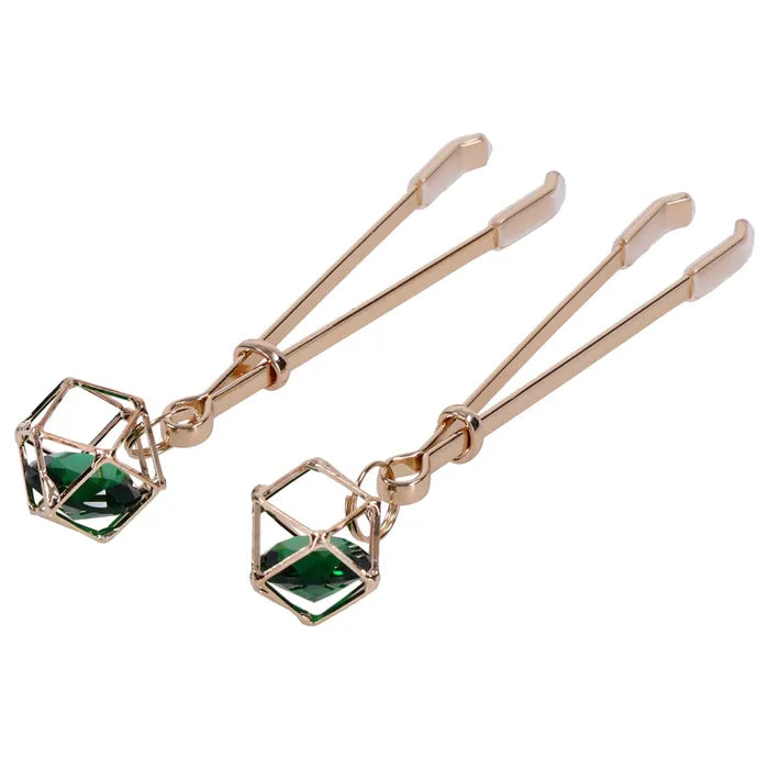Sportsheets Sex & Mischief Indica Crystal Nipple Clips With Emerald Gems Sportsheets