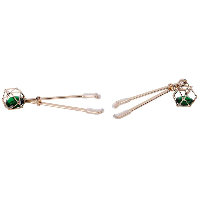 Sportsheets Sex & Mischief Indica Crystal Nipple Clips With Emerald Gems Sportsheets